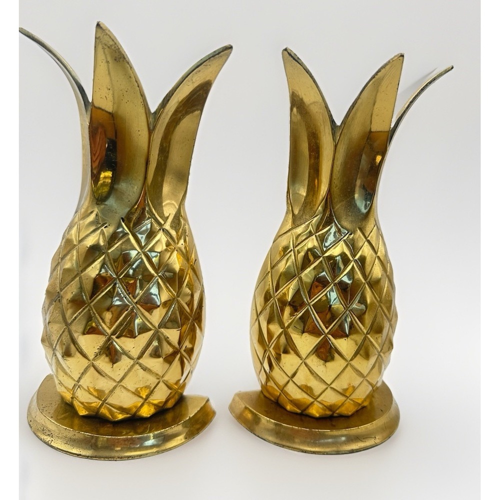 Vintage Hollywood Regency Style Brass Pineapple Bookends Library Decor MCM Heavy